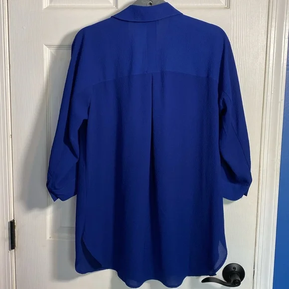 Joan Rivers Button Down Tunic, 3/4 Sleeve, Blue, Medium - Picture 2 of 8